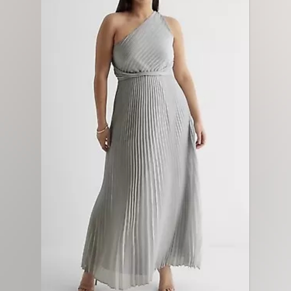 Express One Shoulder Twist Front Pleated Goddess Maxi Dress Size XL New